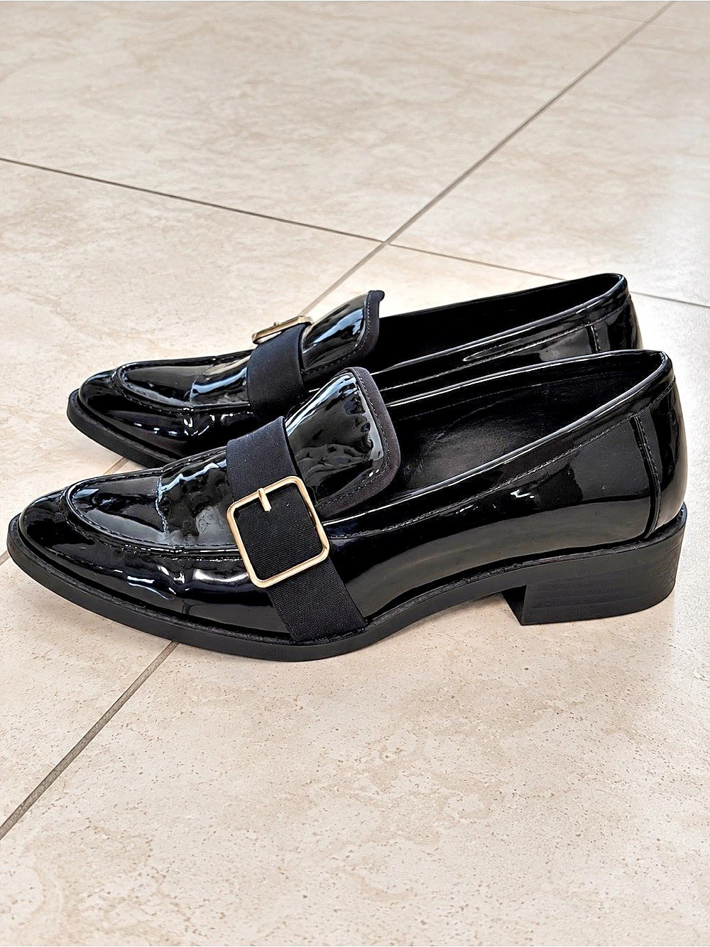 Zara Patent Buckle Loafers in Black EU 39